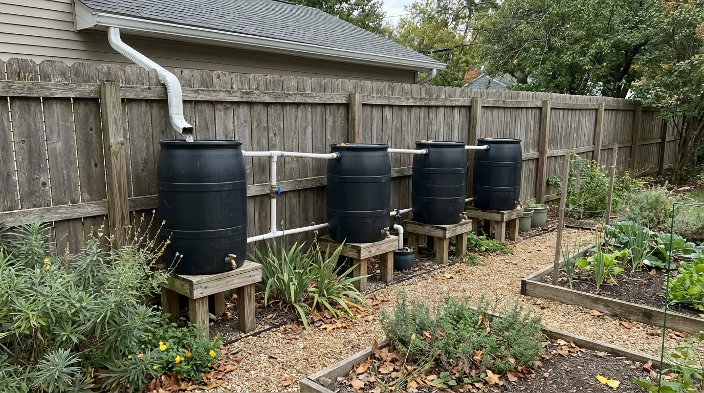 Painted Rain Barrel With Garden Border